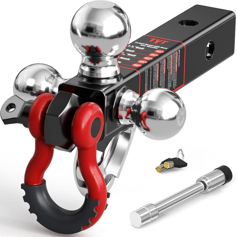 ZYNOX Adjustable Trailer Hitch Ball Mount with Lock&Pin&Rotatable Tow Shackle, Fits 2-in Receiver, 5" Rise/Drop, 2-in, 2-5/16-in Hitch Ball, 10000LBS GTW, Ultra Quiet