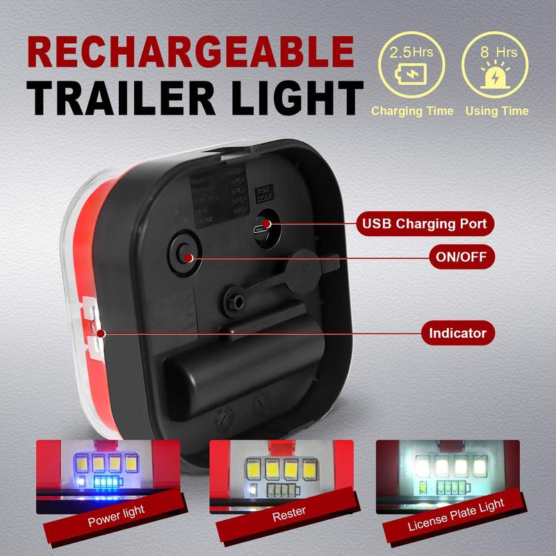 AgreEye T312|T033| T28|T212 Wireless Trailer Lights Kit – 2.5H Fast Charge, 9H Runtime, IP67 Waterproof, Magnetic Mount, LED Tow Lights
