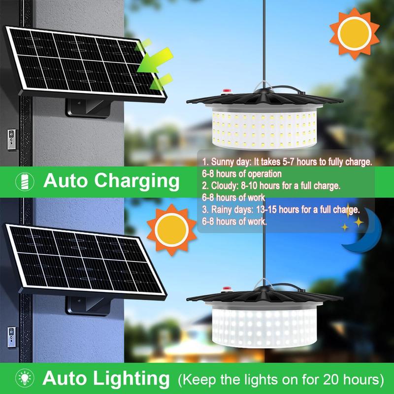 224-LED Solar Pendant Light with Moving Sensor, 5 Modes Waterproof Floodlight with Remote Control, Safety Outdoor Wall Light for Patio, Deck, Shed, Camping