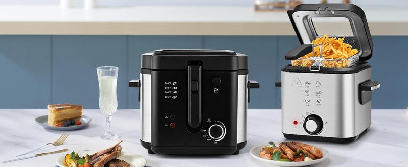 Deep Fryer with Basket, 1500W Electric Deep Fryer, Temperature Control, Removable Lid, 2.5L/1.5L Non-Stick Inner Pot, Easy to Clean Cooker Springtok Cooking Food