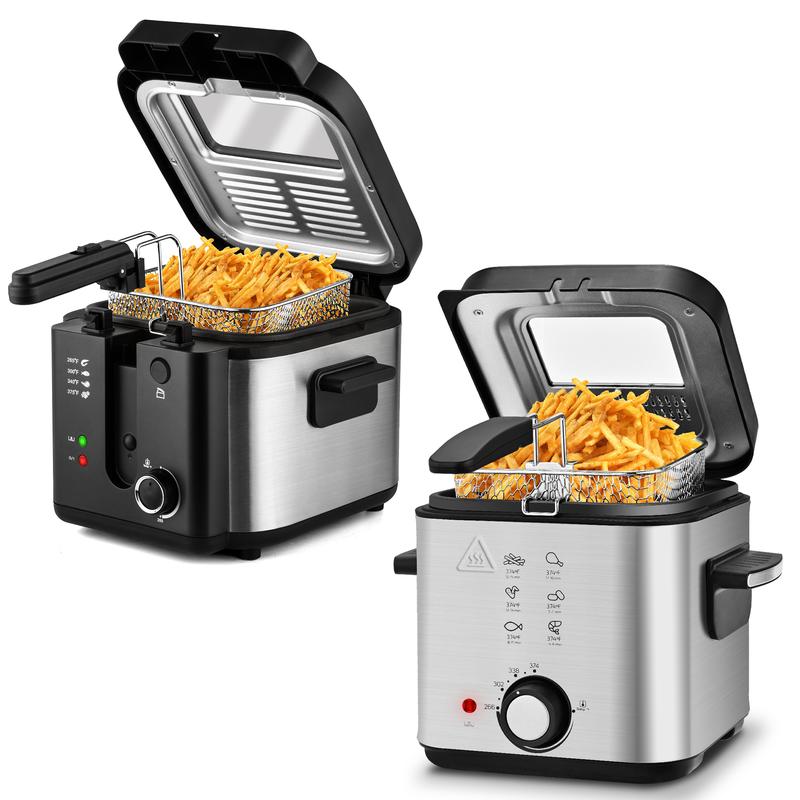 Deep Fryer with Basket, 1500W Electric Deep Fryer, Temperature Control, Removable Lid, 2.5L/1.5L Non-Stick Inner Pot, Easy to Clean Cooker Springtok Cooking Food