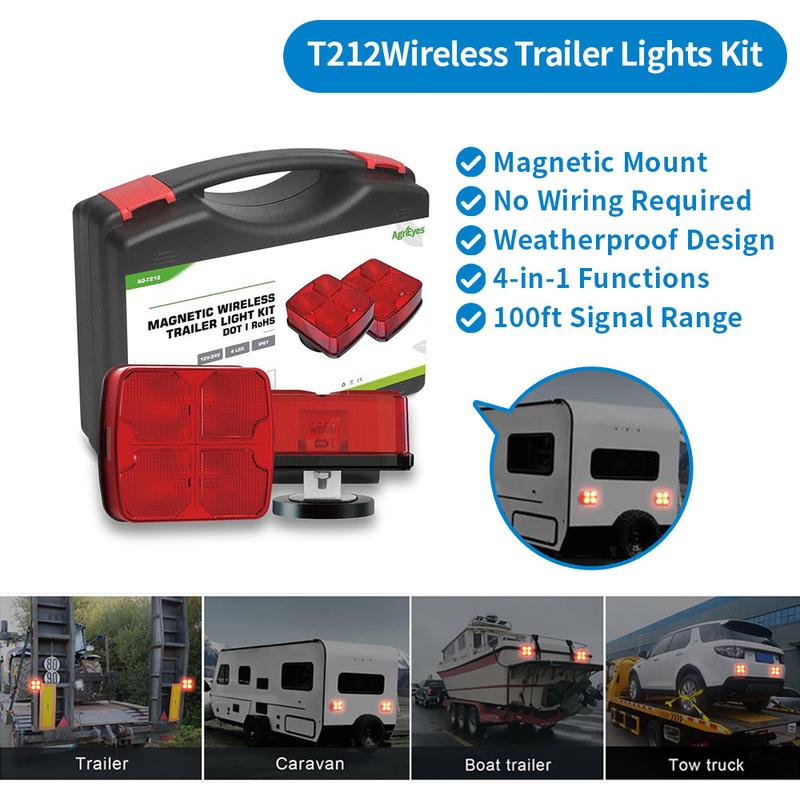 AgreEye T312|T033| T28|T212 Wireless Trailer Lights Kit – 2.5H Fast Charge, 9H Runtime, IP67 Waterproof, Magnetic Mount, LED Tow Lights