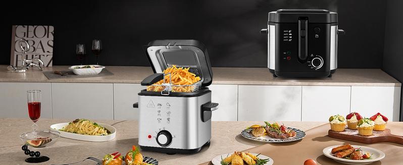 Deep Fryer with Basket, 1500W Electric Deep Fryer, Temperature Control, Removable Lid, 2.5L/1.5L Non-Stick Inner Pot, Easy to Clean Cooker Springtok Cooking Food