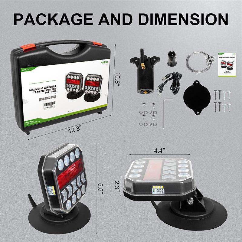 AgreEye T312|T033| T28|T212 Wireless Trailer Lights Kit – 2.5H Fast Charge, 9H Runtime, IP67 Waterproof, Magnetic Mount, LED Tow Lights