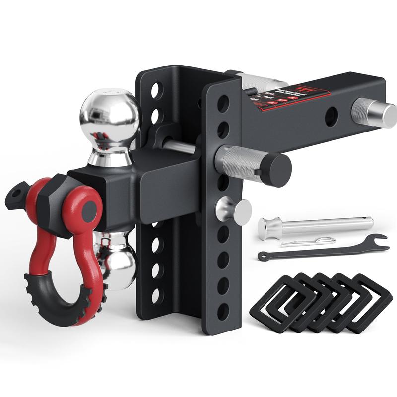 ZYNOX Adjustable Trailer Hitch Ball Mount with Lock&Pin&Rotatable Tow Shackle, Fits 2-in Receiver, 5" Rise/Drop, 2-in, 2-5/16-in Hitch Ball, 10000LBS GTW, Ultra Quiet