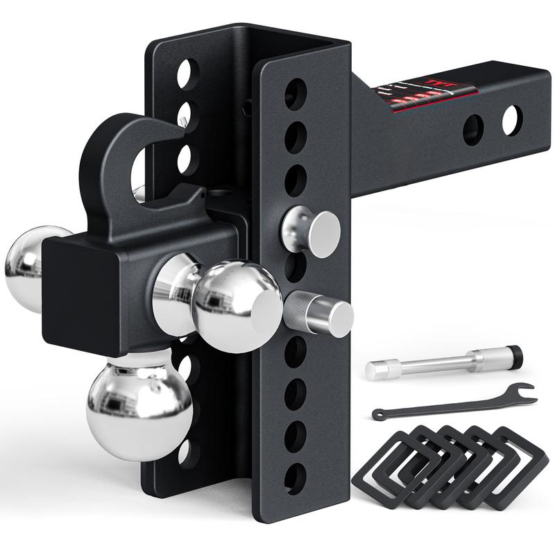 ZYNOX Adjustable Trailer Hitch Ball Mount with Lock&Pin&Rotatable Tow Shackle, Fits 2-in Receiver, 5" Rise/Drop, 2-in, 2-5/16-in Hitch Ball, 10000LBS GTW, Ultra Quiet