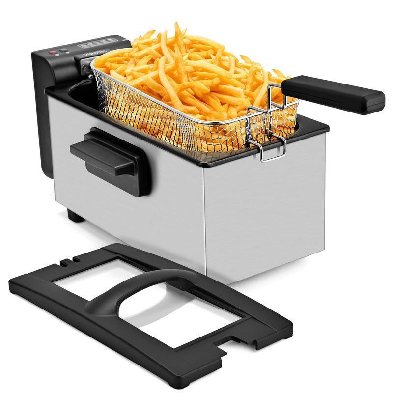 Deep Fryer with Basket, 1500W Electric Deep Fryer, Temperature Control, Removable Lid, 2.5L/1.5L Non-Stick Inner Pot, Easy to Clean Cooker Springtok Cooking Food