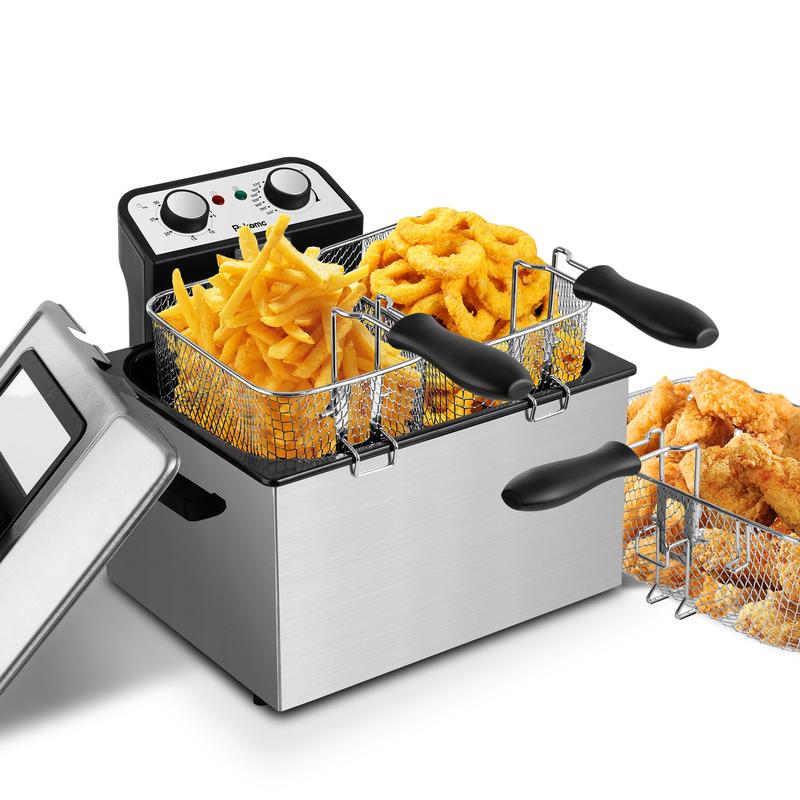 Deep Fryer with Basket, 1500W Electric Deep Fryer, Temperature Control, Removable Lid, 2.5L/1.5L Non-Stick Inner Pot, Easy to Clean Cooker Springtok Cooking Food