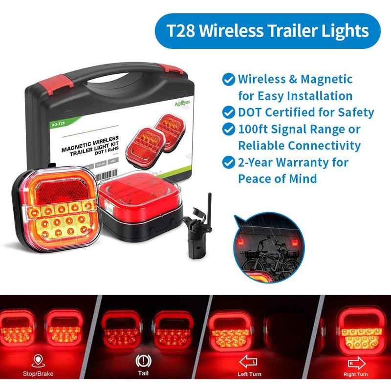 AgreEye T312|T033| T28|T212 Wireless Trailer Lights Kit – 2.5H Fast Charge, 9H Runtime, IP67 Waterproof, Magnetic Mount, LED Tow Lights