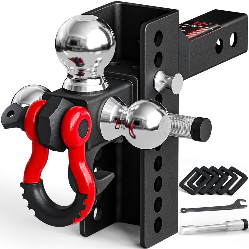 ZYNOX Adjustable Trailer Hitch Ball Mount with Lock&Pin&Rotatable Tow Shackle, Fits 2-in Receiver, 5" Rise/Drop, 2-in, 2-5/16-in Hitch Ball, 10000LBS GTW, Ultra Quiet