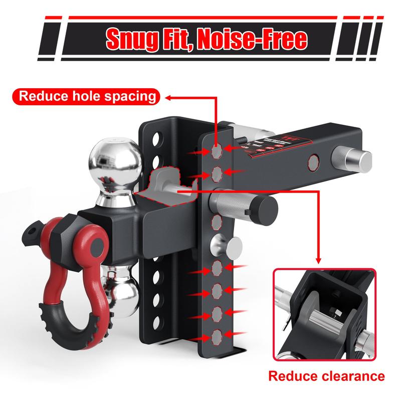 ZYNOX Adjustable Trailer Hitch Ball Mount with Lock&Pin&Rotatable Tow Shackle, Fits 2-in Receiver, 5" Rise/Drop, 2-in, 2-5/16-in Hitch Ball, 10000LBS GTW, Ultra Quiet