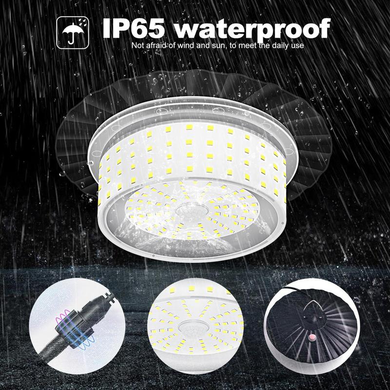 224-LED Solar Pendant Light with Moving Sensor, 5 Modes Waterproof Floodlight with Remote Control, Safety Outdoor Wall Light for Patio, Deck, Shed, Camping