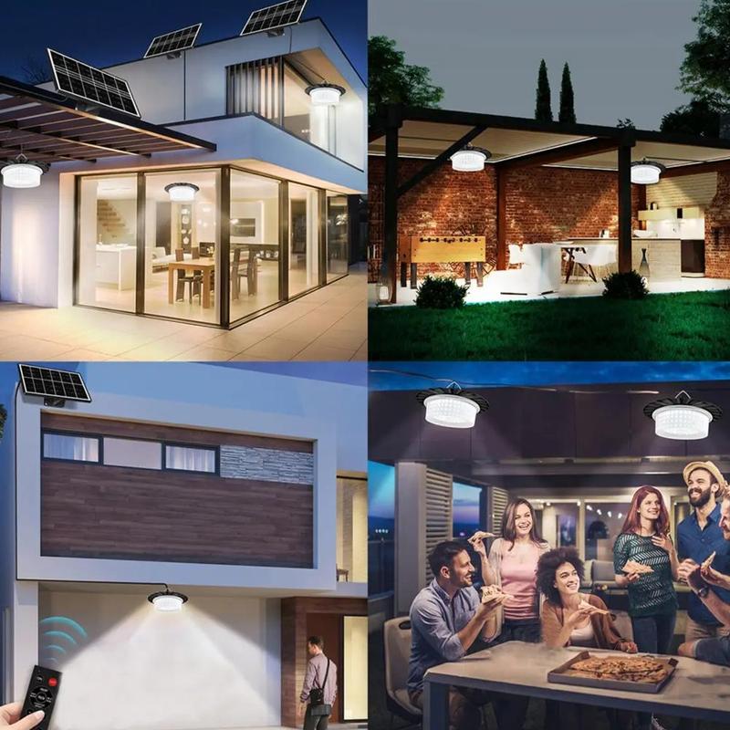 224-LED Solar Pendant Light with Moving Sensor, 5 Modes Waterproof Floodlight with Remote Control, Safety Outdoor Wall Light for Patio, Deck, Shed, Camping