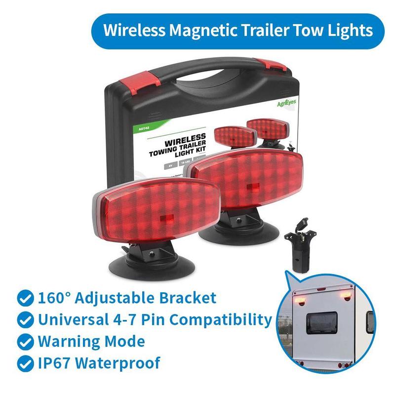 AgreEye T312|T033| T28|T212 Wireless Trailer Lights Kit – 2.5H Fast Charge, 9H Runtime, IP67 Waterproof, Magnetic Mount, LED Tow Lights