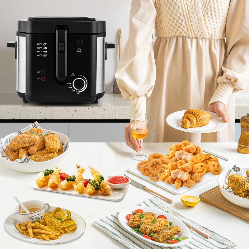 Deep Fryer with Basket, 1500W Electric Deep Fryer, Temperature Control, Removable Lid, 2.5L/1.5L Non-Stick Inner Pot, Easy to Clean Cooker Springtok Cooking Food