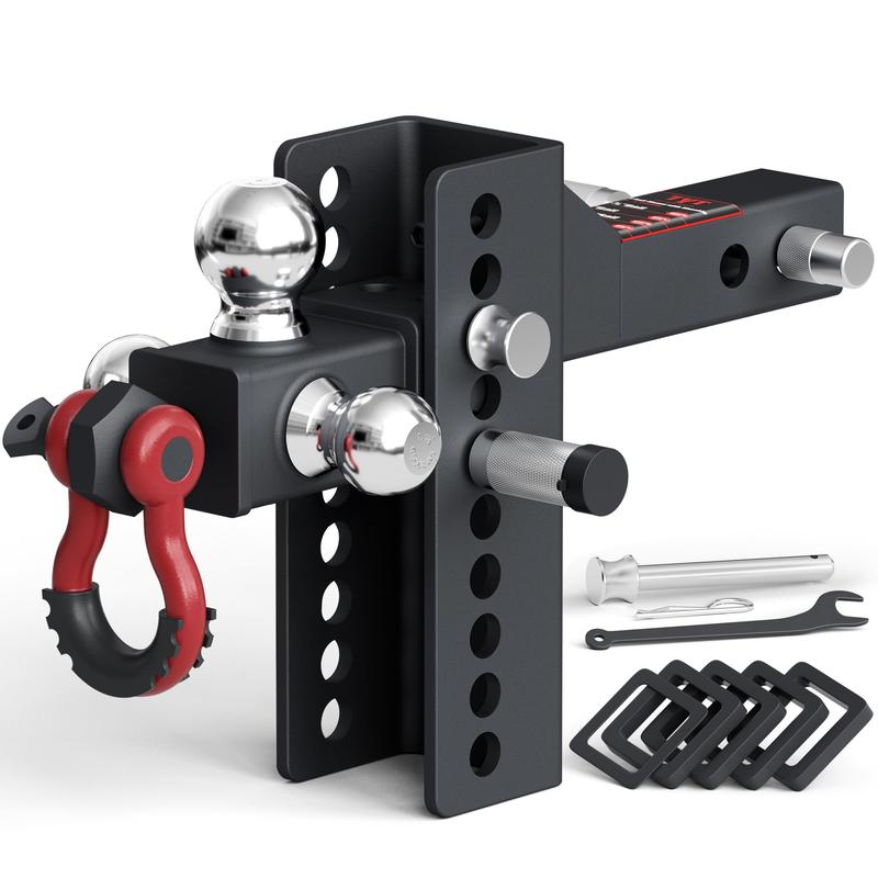 ZYNOX Adjustable Trailer Hitch Ball Mount with Lock&Pin&Rotatable Tow Shackle, Fits 2-in Receiver, 5" Rise/Drop, 2-in, 2-5/16-in Hitch Ball, 10000LBS GTW, Ultra Quiet