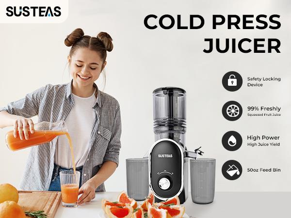 Cold Press Juicer, 5.3 Inch Large Feed Opening, Slow Masticator Chute, For Whole Vegetables and Fruits, High Yield, Easy to Clean Springtok Steel