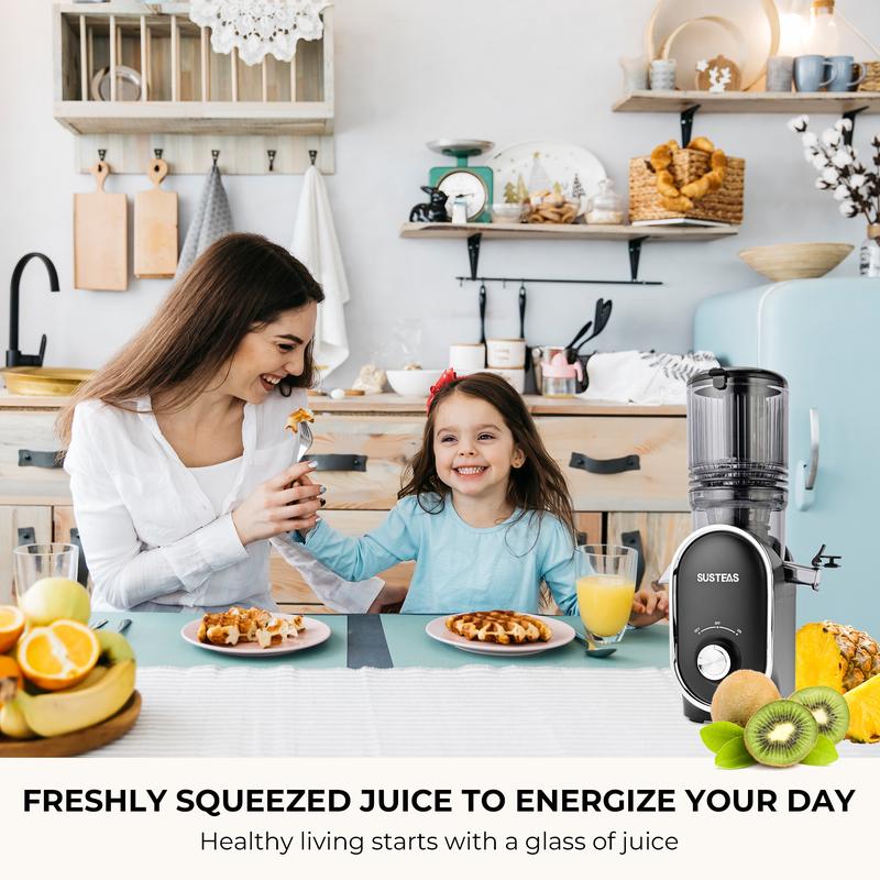 Cold Press Juicer, 5.3 Inch Large Feed Opening, Slow Masticator Chute, For Whole Vegetables and Fruits, High Yield, Easy to Clean Springtok Steel