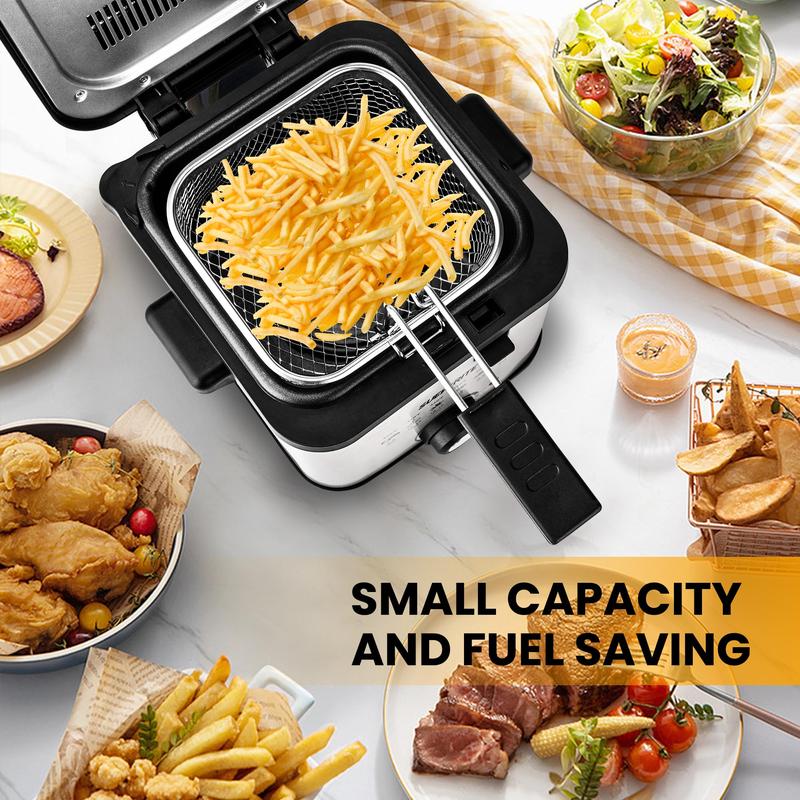 Deep Fryer with Basket, 1500W Electric Deep Fryer, Temperature Control, Removable Lid, 2.5L/1.5L Non-Stick Inner Pot, Easy to Clean Cooker Springtok Cooking Food