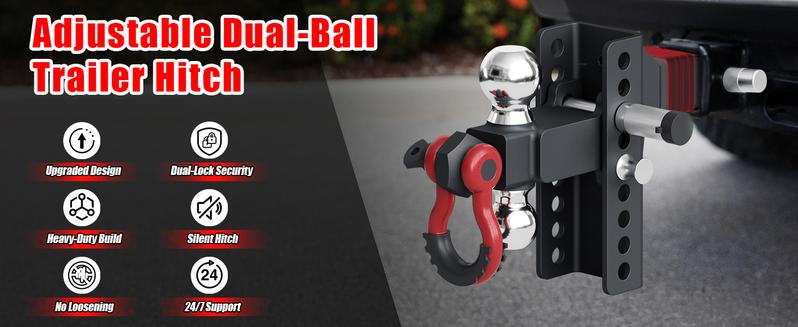 ZYNOX Adjustable Trailer Hitch Ball Mount with Lock&Pin&Rotatable Tow Shackle, Fits 2-in Receiver, 5" Rise/Drop, 2-in, 2-5/16-in Hitch Ball, 10000LBS GTW, Ultra Quiet