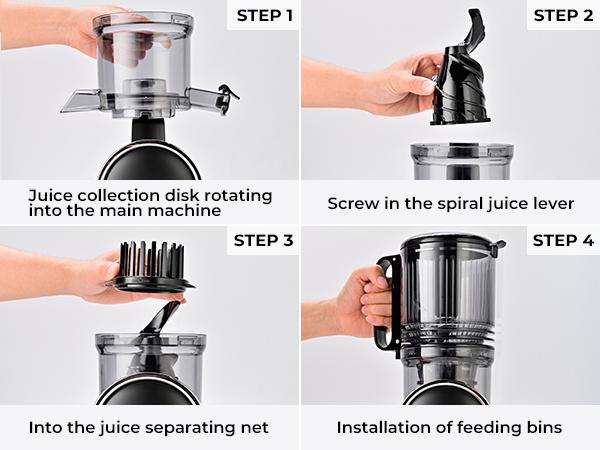 Cold Press Juicer, 5.3 Inch Large Feed Opening, Slow Masticator Chute, For Whole Vegetables and Fruits, High Yield, Easy to Clean Springtok Steel