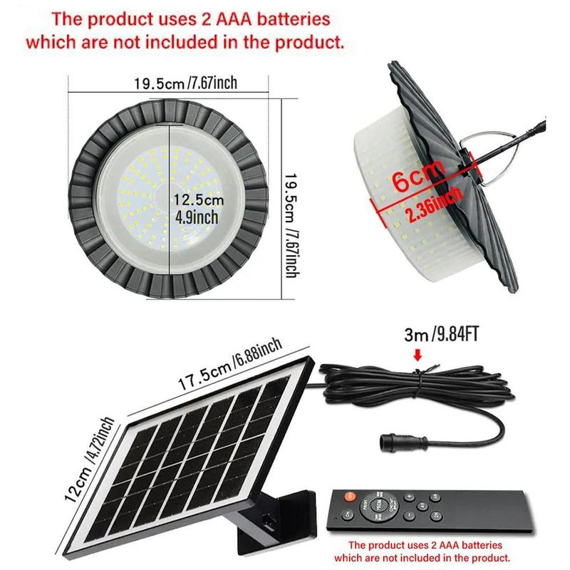 224-LED Solar Pendant Light with Moving Sensor, 5 Modes Waterproof Floodlight with Remote Control, Safety Outdoor Wall Light for Patio, Deck, Shed, Camping