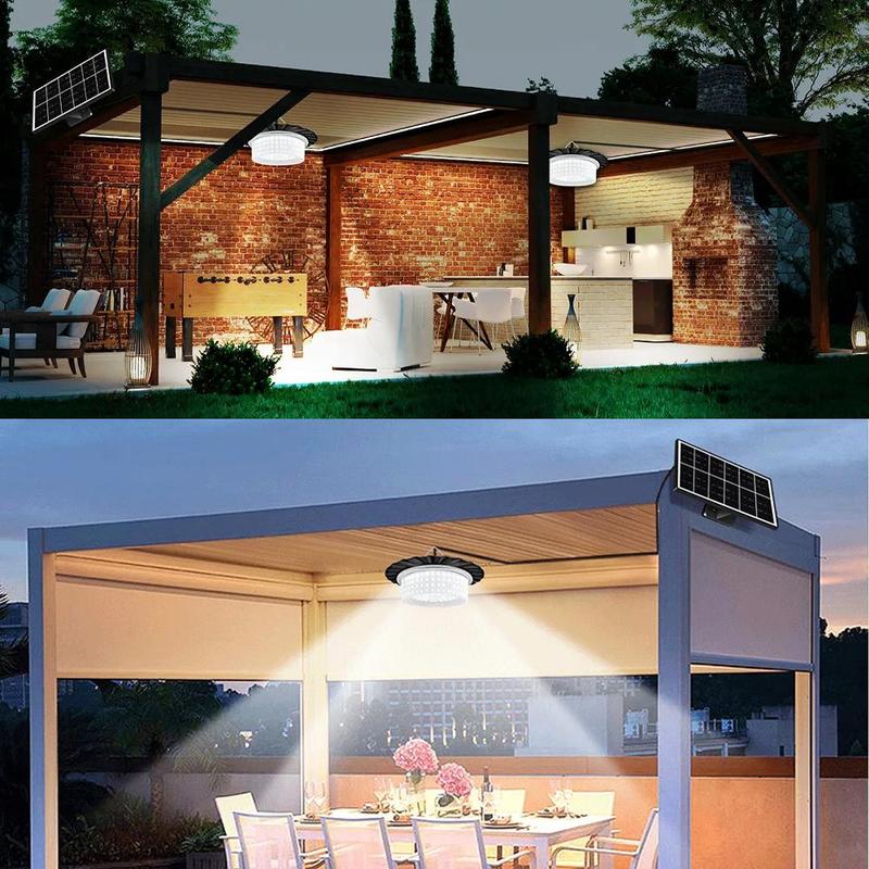 224-LED Solar Pendant Light with Moving Sensor, 5 Modes Waterproof Floodlight with Remote Control, Safety Outdoor Wall Light for Patio, Deck, Shed, Camping