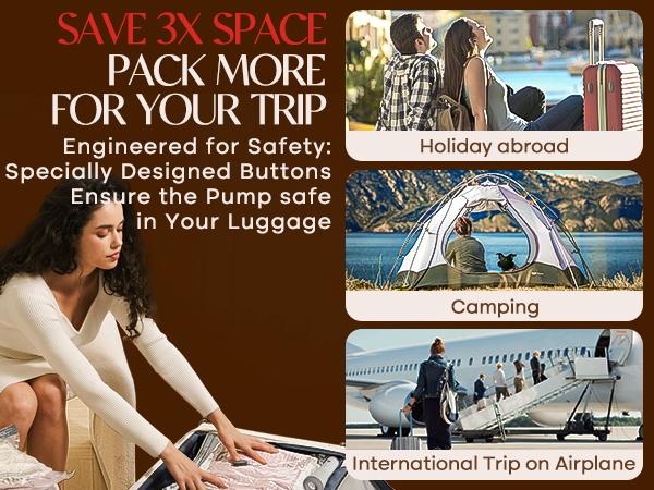 [2025 Upgraded]  Cordless Travel Vacuum Bag Set – 9/15-Pack Compression Bags for Carry-On Suitcases – 140L/Min Powerful Air Removal – USB Rechargeable Handheld Pump with Built-In Battery – Space Saver for Clothes & Packing