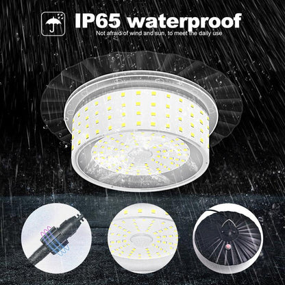 224-LED Solar Pendant Light with Moving Sensor, 5 Modes Waterproof Floodlight with Remote Control, Safety Outdoor Wall Light for Patio, Deck, Shed, Camping