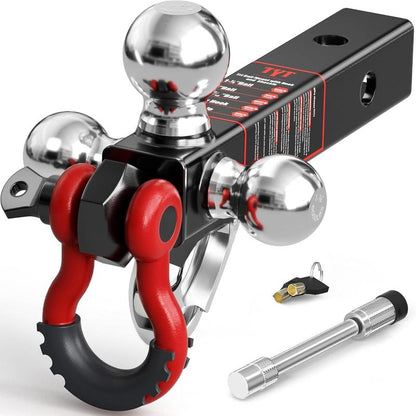 ZYNOX Adjustable Trailer Hitch Ball Mount with Lock&Pin&Rotatable Tow Shackle, Fits 2-in Receiver, 5" Rise/Drop, 2-in, 2-5/16-in Hitch Ball, 10000LBS GTW, Ultra Quiet
