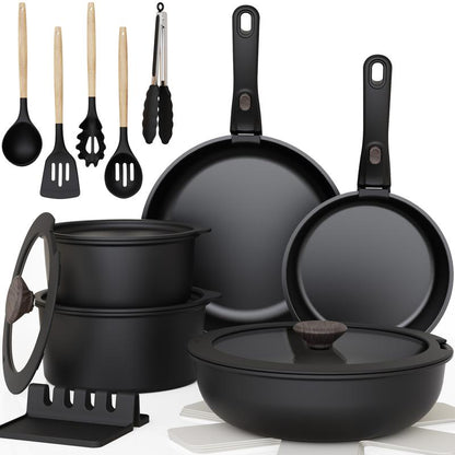 ZYNOX 20pcs Non-Stick Pots and Pans Set with Detachable Handle, Oven Safe, Stackable, Non-Stick RV Kitchen Cooking Set Modern Aluminum Dishwasher Safe