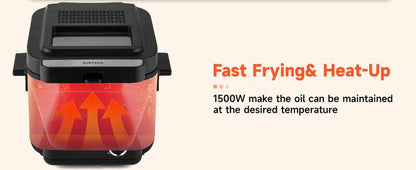 Deep Fryer with Basket, 1500W Electric Deep Fryer, Temperature Control, Removable Lid, 2.5L/1.5L Non-Stick Inner Pot, Easy to Clean Cooker Springtok Cooking Food