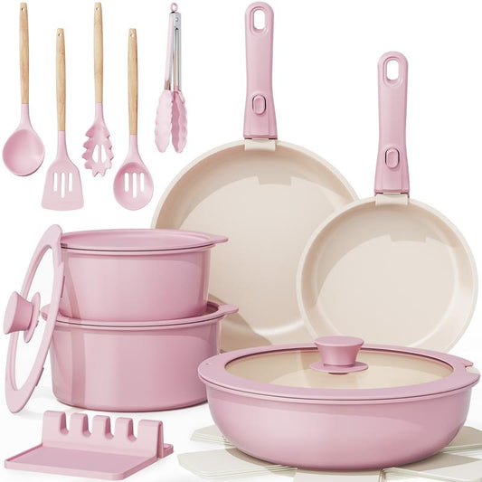 ZYNOX 20pcs Non-Stick Pots and Pans Set with Detachable Handle, Oven Safe, Stackable, Non-Stick RV Kitchen Cooking Set Modern Aluminum Dishwasher Safe