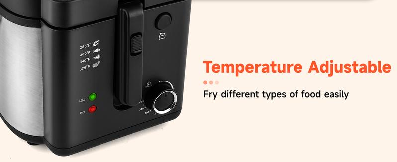 Deep Fryer with Basket, 1500W Electric Deep Fryer, Temperature Control, Removable Lid, 2.5L/1.5L Non-Stick Inner Pot, Easy to Clean Cooker Springtok Cooking Food