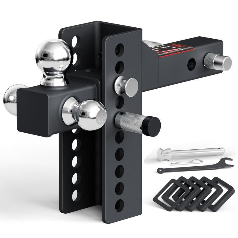 ZYNOX Adjustable Trailer Hitch Ball Mount with Lock&Pin&Rotatable Tow Shackle, Fits 2-in Receiver, 5" Rise/Drop, 2-in, 2-5/16-in Hitch Ball, 10000LBS GTW, Ultra Quiet