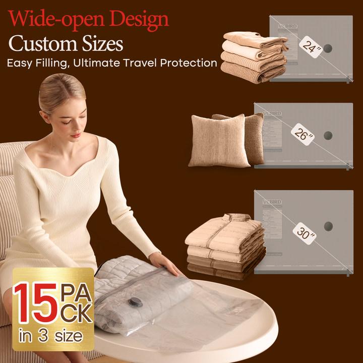 [2025 Upgraded]  Cordless Travel Vacuum Bag Set – 9/15-Pack Compression Bags for Carry-On Suitcases – 140L/Min Powerful Air Removal – USB Rechargeable Handheld Pump with Built-In Battery – Space Saver for Clothes & Packing
