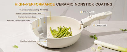 ZYNOX 20pcs Non-Stick Pots and Pans Set with Detachable Handle, Oven Safe, Stackable, Non-Stick RV Kitchen Cooking Set Modern Aluminum Dishwasher Safe