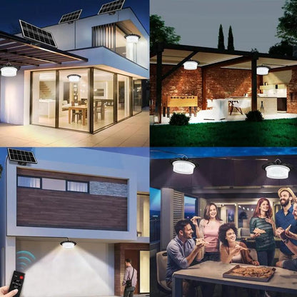 224-LED Solar Pendant Light with Moving Sensor, 5 Modes Waterproof Floodlight with Remote Control, Safety Outdoor Wall Light for Patio, Deck, Shed, Camping