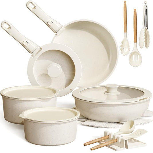 ZYNOX 20pcs Non-Stick Pots and Pans Set with Detachable Handle, Oven Safe, Stackable, Non-Stick RV Kitchen Cooking Set Modern Aluminum Dishwasher Safe