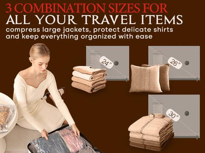[2025 Upgraded]  Cordless Travel Vacuum Bag Set – 9/15-Pack Compression Bags for Carry-On Suitcases – 140L/Min Powerful Air Removal – USB Rechargeable Handheld Pump with Built-In Battery – Space Saver for Clothes & Packing